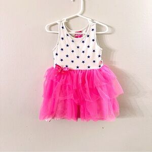Barbie Size 3T hot pink tutu with white tank with blue stars